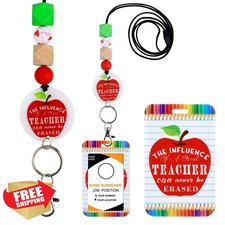 Teacher Lanyards for ID Badges, Silicone Beaded Breakaway Keychain Holder