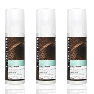 ROOT PERFECT Instant Root Concealer Hair Spray Medium Brown 75 ML - Pack of 3