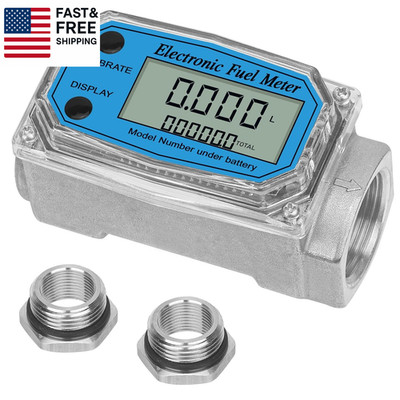 1'' 2.6-26 GPM Inline NPT Thread Flowmeter, Digital Turbine Fuel Flow Meter, for
