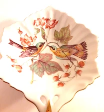 Retro MCM MITTERTEICH Bavaria German Leaf Candy Bowl Trinket Dish  Birds Flower
