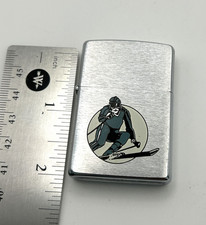 Zippo Lighter 1990's Skier Racing in full color on chrome. Made in USA