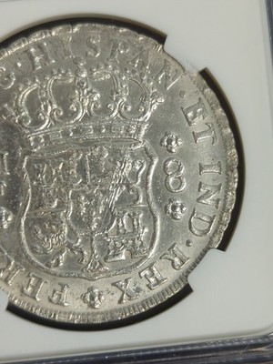 1754 MO MF Mexico 8 Reales NGC MS62 Same Crowns Pillar Dollar