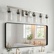 Modern Nickel Vanity Light 37 inch 6-Lights Wall Sconce for Bathroom Mirror LED