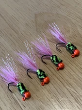 Four hand tied 1/64 crappie and bluegill jigs