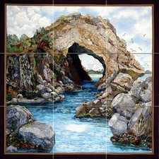 Contemporary Art Landscape Grot Sea Mural Ceramic Backsplash Bath Tile 2415