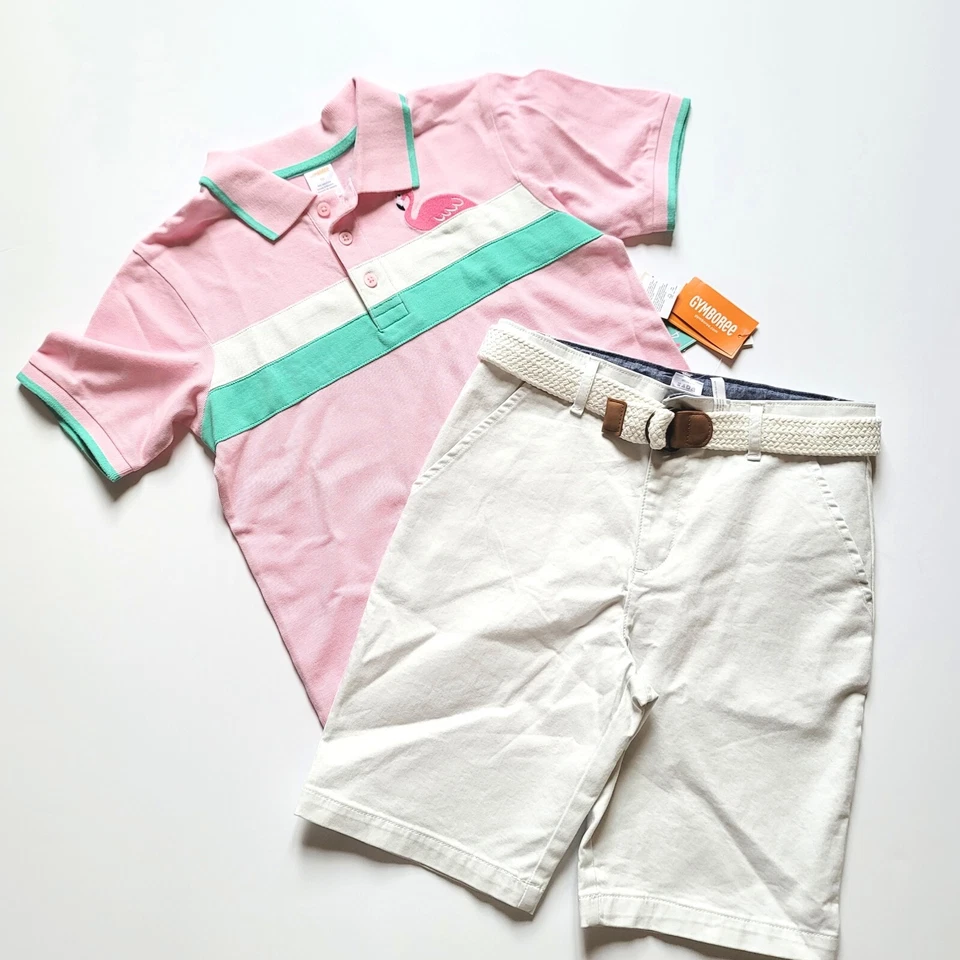 Gymboree 10 Tropical Paradise Rosa Flamenco Polo Blanco Conjunto Pantalones Cortos Nuevo con Etiquetas 2023 Foto 4 de 4