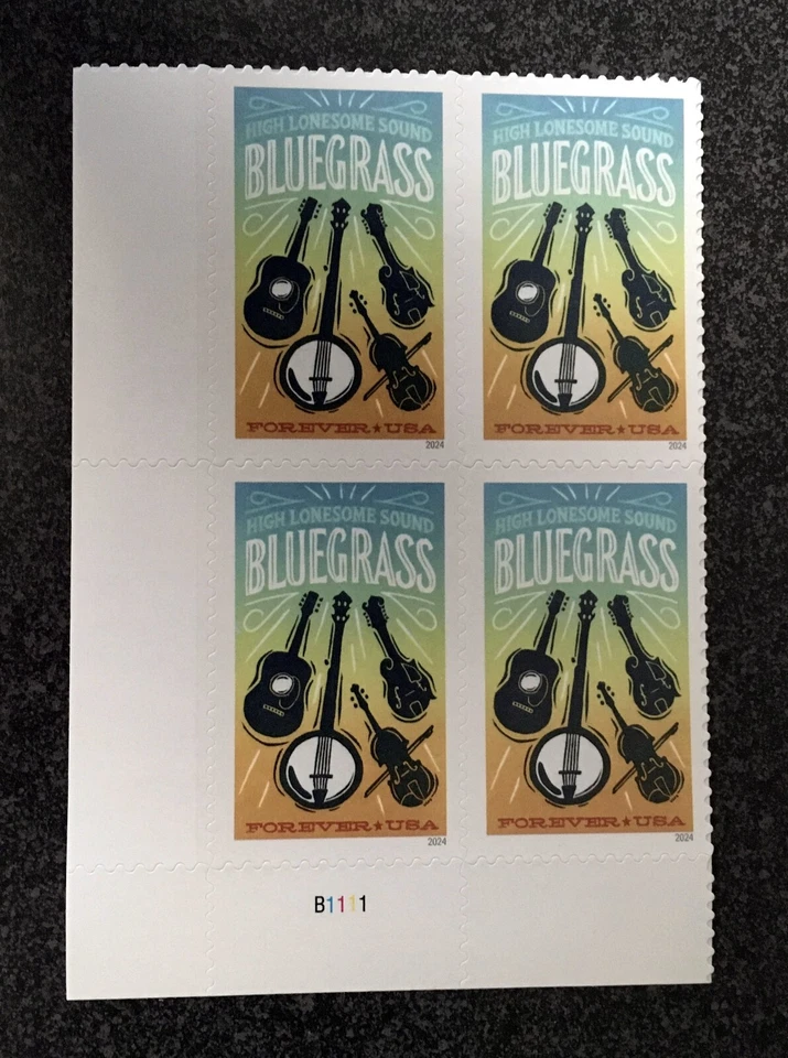2024USA #5844 Forever Bluegrass - Plate Block of 4  Mint  guitar music - Image 3 of 4