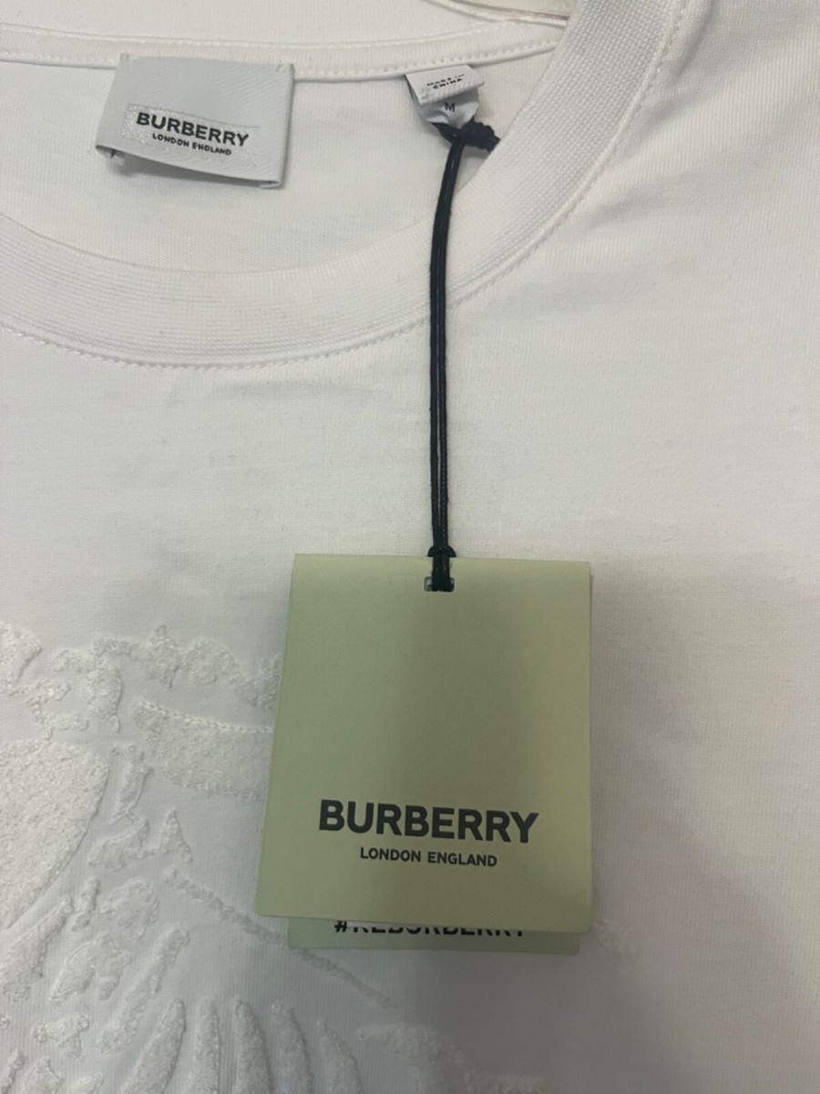 Burberry Men's White Jacquard Logo-embossed Cotton T-shirt——Medium