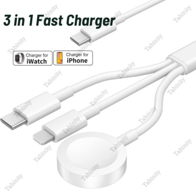  3 in 1 USB Cable For Apple Watch Charger 9/8/7/6/5/4/3 iPhone 16 15 14 13 12 11