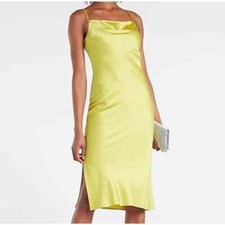 Express Satin Cowl Neck Midi Slip Dress in Lime Green Size Small