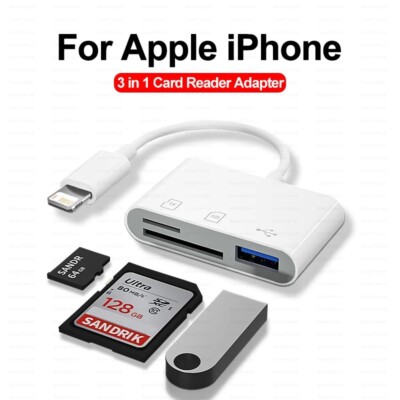3 In 1 SD TF Card Reader For Apple iPhone 14 12 13 11 Pro Max XR XS USB C Camera