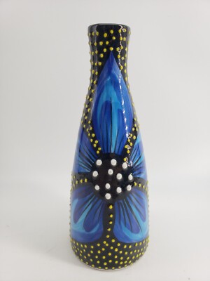 Ivanros Hand Painted Vase 11.5in Blue Flower Made in Spain