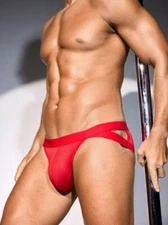 New Men's Sexy Red Hang Free Open Sides Bikini Brief w/Contoured Pouch - Gay