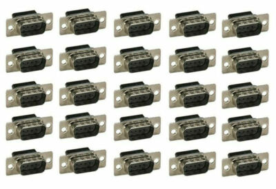 25 Pack DB9 D-SUB 9-Pin Male Crimp Pin Type RS232 Connector Assembly Cup Socket