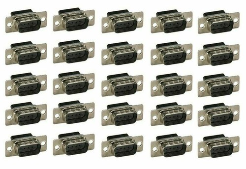 25 Pack DB9 D-SUB 9-Pin Male Crimp Pin Type RS232 Connector Assembly Cup Socket - 第 1/2 張圖片