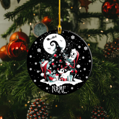 Personalized Santa Jack Sally Zero Dog Nightmare Before Xmas Circle Ornament