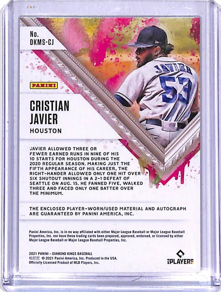 2021 Panini Diamond Kings Materials Holo Platinum Blue #76 Cristian Javier AUTO - Image 2 of 2