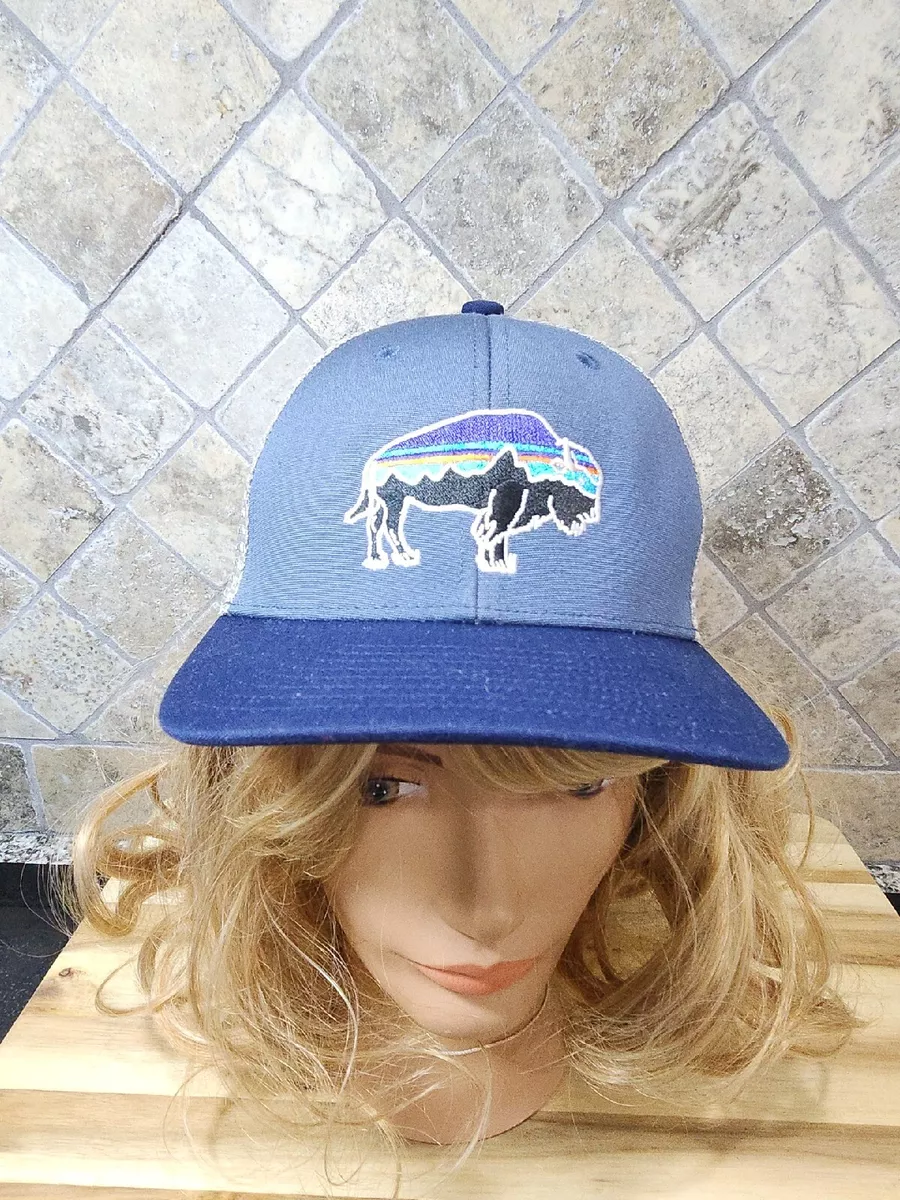 Patagonia Hat Cap Snapback Men Blue Buffalo Bison Mountain Trucker Mesh  Logo Tag