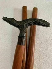 Vintage Antique Classic Brass Crocodile Head Handle Wooden Walking Stick Cane