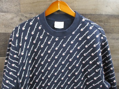 Champion Sweatshirt Mens XL Navy Blue All Over Print Reverse