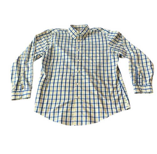 Brooks Brothers Mens XL Regent Non Iron Button Up Shirt Yellow Blue Checkerboard