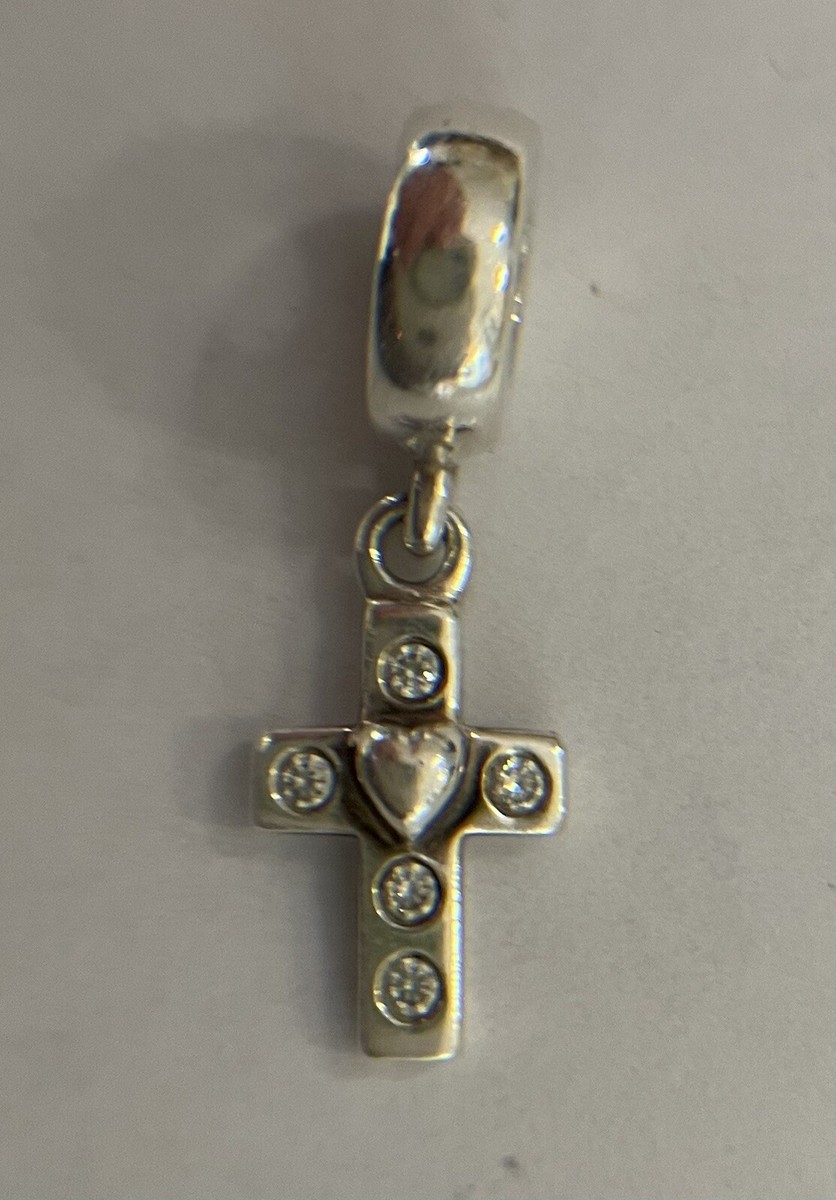 Pandora Heart Cross CZ Dangle Charm Sterling Silver Retired