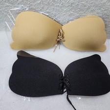 2Pk Backless Strapless Bra Push Up, Adhesive Lift Up Bras, Black/Nude A-Cup