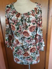 Win Win Floral Tie Sleeve Multicolor Tunic Size L/XL Beautiful NWOT