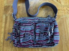 Kipling Purple Candy Stripe Canvas Shoulder Bag