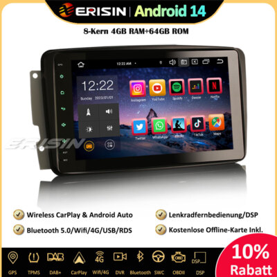 Erisin 7 Inch 4GB + 64GB Android 14 Car Radio With GPS CD Player For