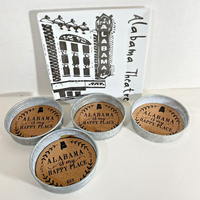 Alabama Theatre 7'' square ceramic plate & 4 Alabama Happy Place Cork Coasters