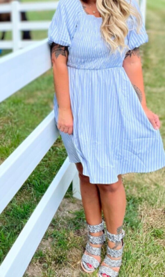 LuLaRoe 2XL Alina Nap Dress Bubble Sleeves Pockets BLUE & WHITE STRIPE |  eBay