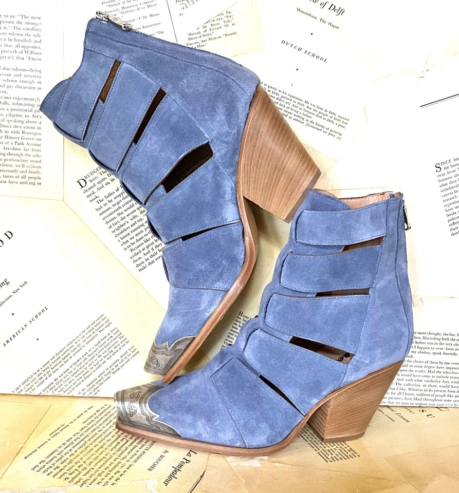 Bota de Pescador Free People Brayden Gamuza Estaño Grabado Punta Paseo Marítimo Azul 39/9 NUEVA Foto 3 de 4