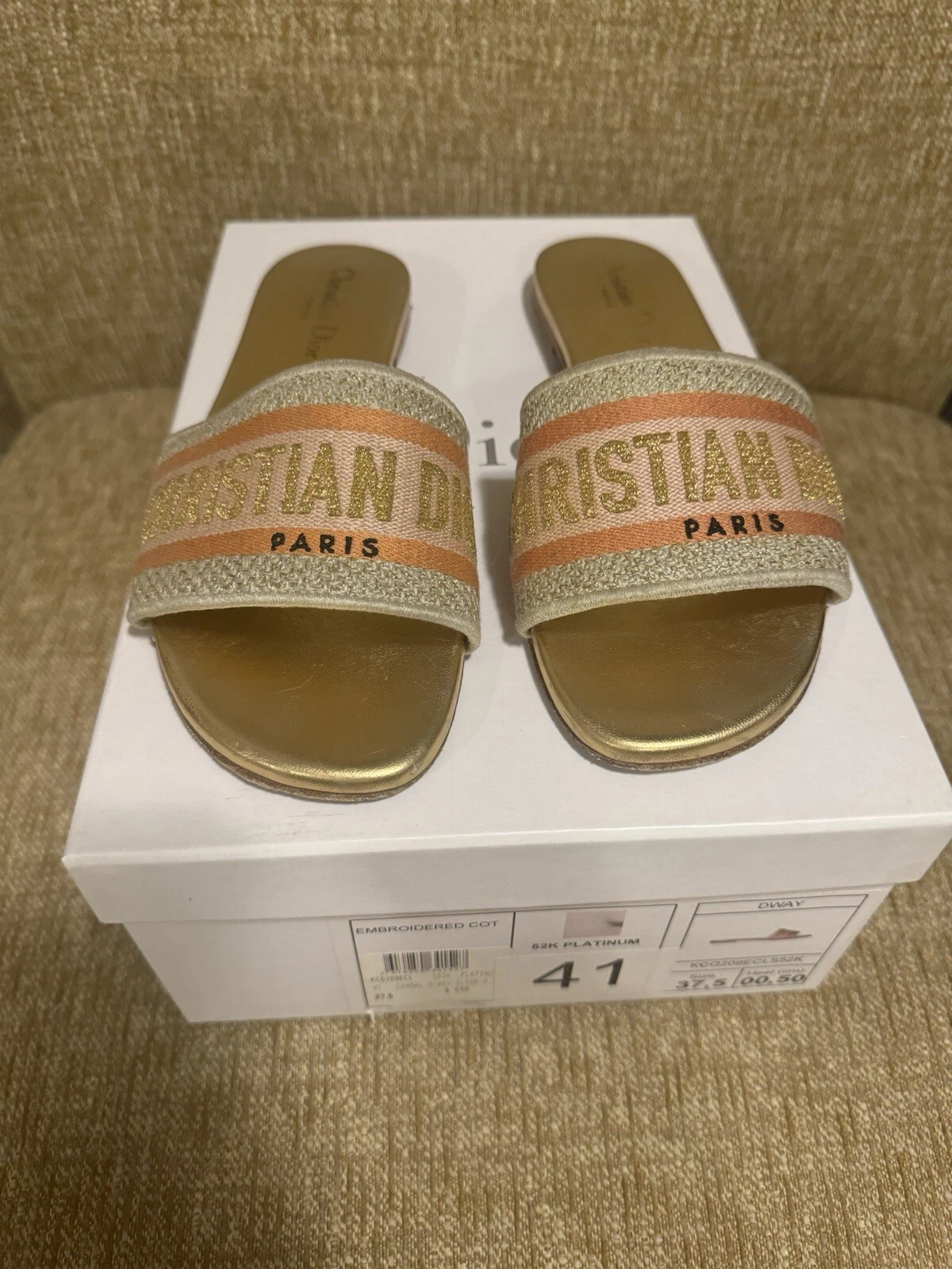 ❤️Authentique Christian Dior 52K Platine DWAY Sandales à glissière brodées 37,5 ❤️