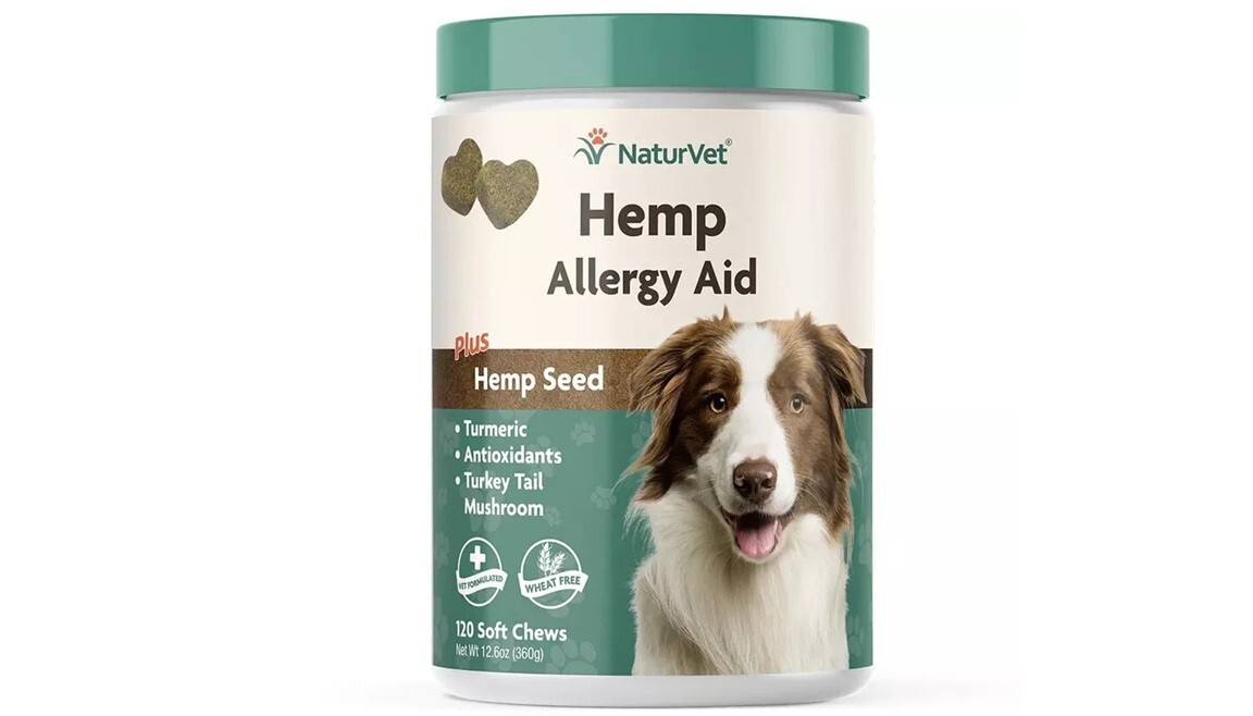 120ct NaturVet Allergy Aid HEMP Soft Chew for Dogs, Exp 06/2