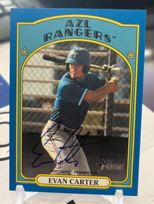 2021 Topps Heritage Minor League EVAN CARTER Blue Auto #91/99 AZL