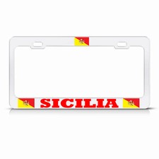 Sicilian Flag White License Plate Frame Sicilian Pride Tag Border Metal