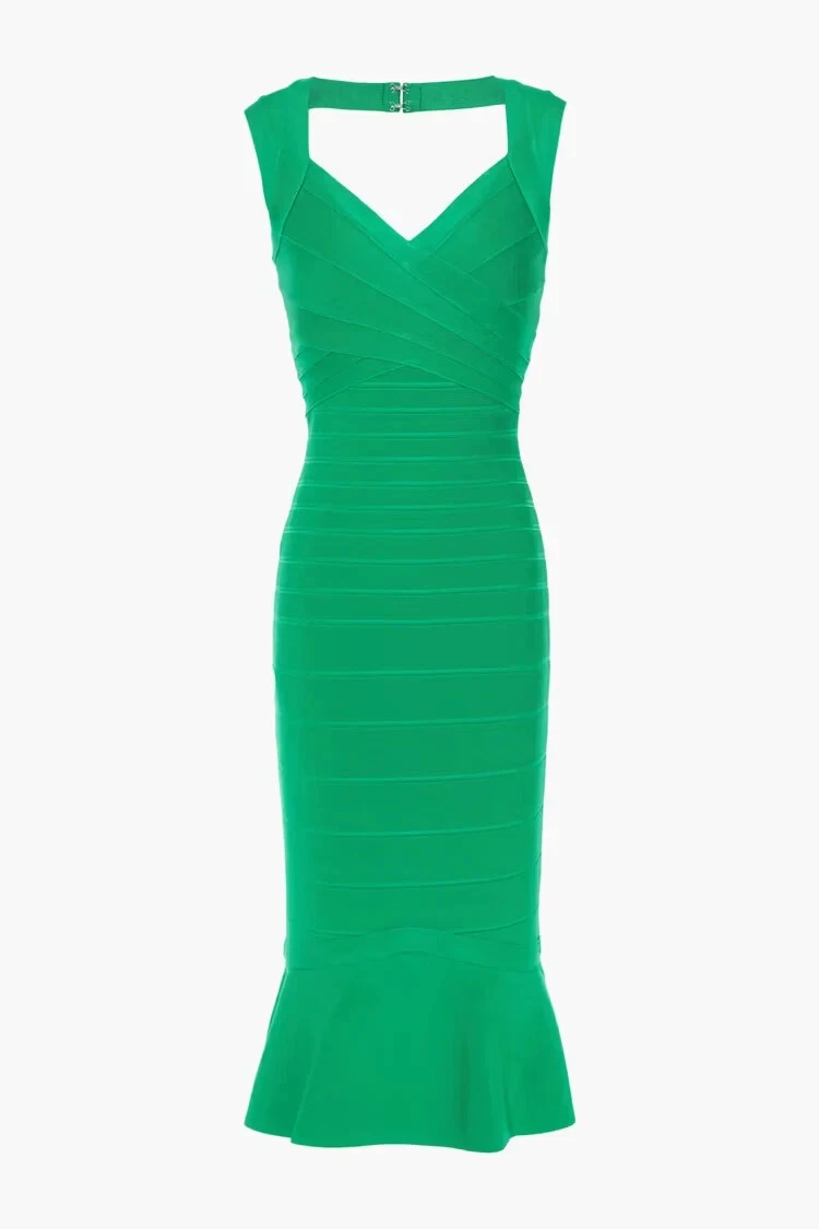 herve leger olive green dress THE GRACIE MIDI DRESS