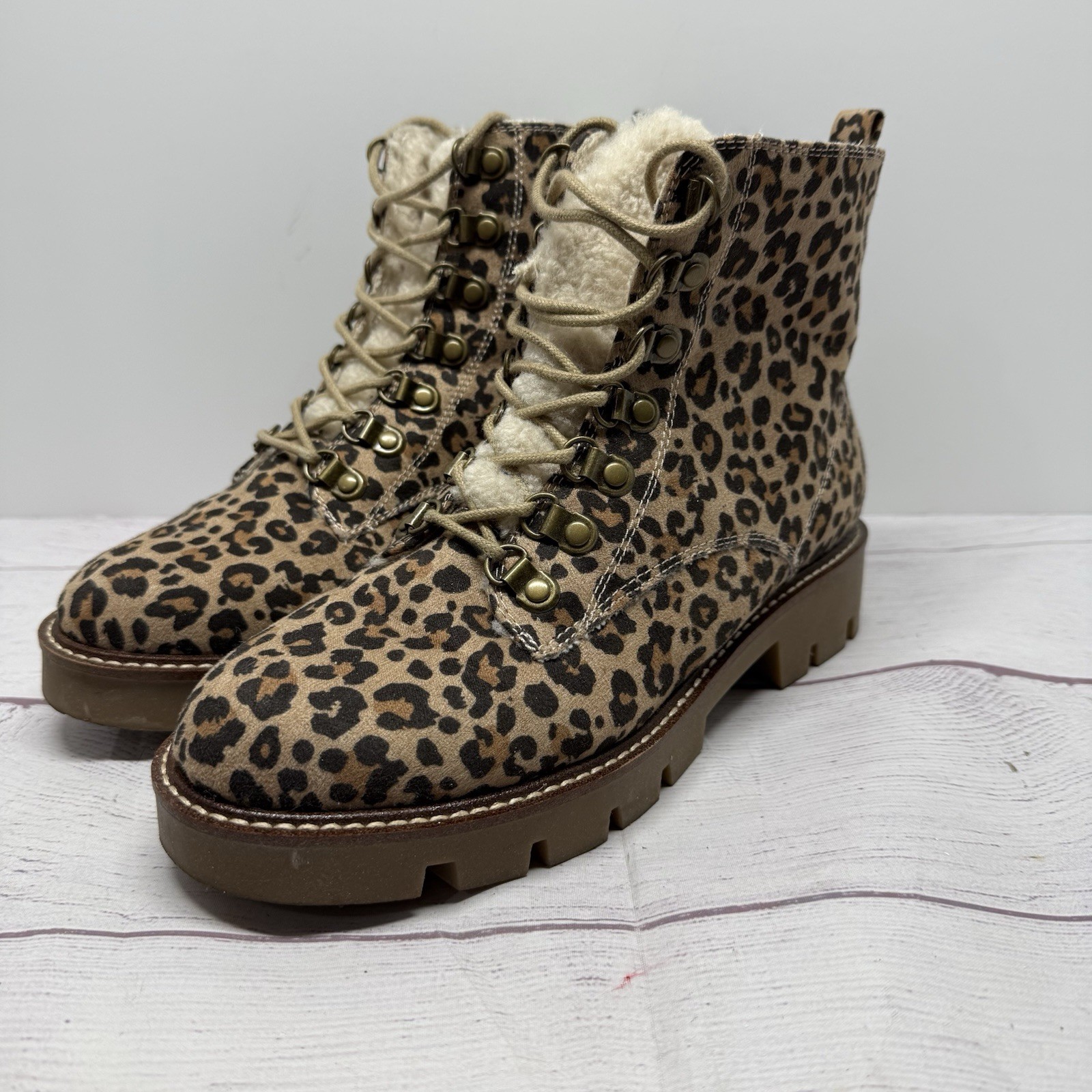 SAOLA Stivali da montagna bianchi donna taglia 9 stampa leopardata foderati in pelliccia sintetica suola a strappo invernali