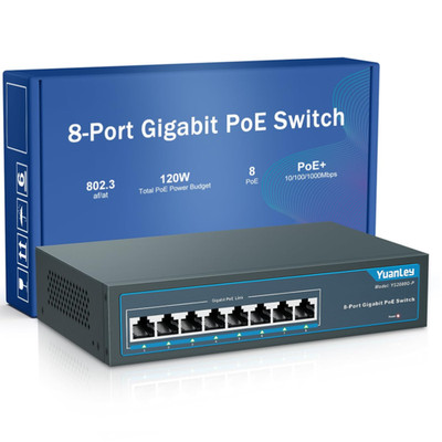 YuanLey 8 Port PoE Switch 120W 802.3af