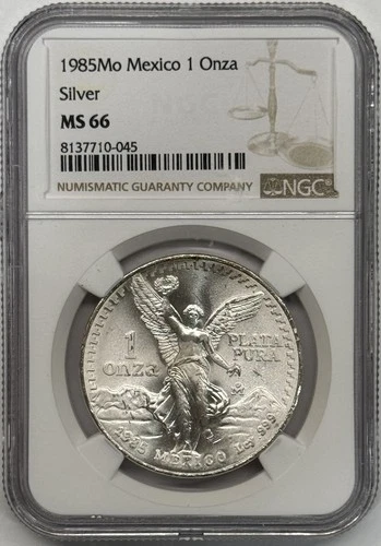1985 Mo 1 oz .999 Silver Onza Mexico Libertad - NGC MS 66