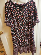 Talbots Plus 14 W Black Pink Floral Flounce Sleeve & Hem Dress $120