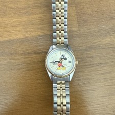 Vintage Disney Time Works Mickey Mouse - Gold Tone Silver Metal Band Watch