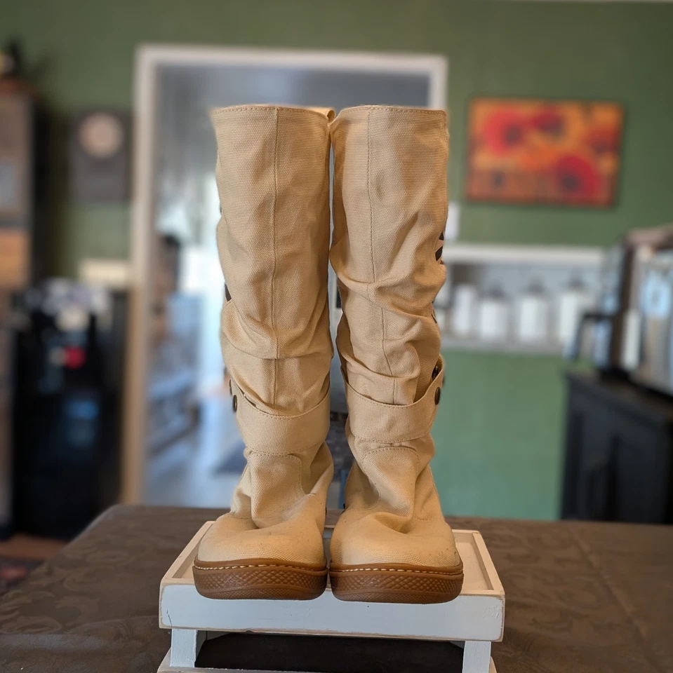 Chintamani Flower of Life Beige Handmade Canvas Boots Size 39 NEW - Image 3 of 4