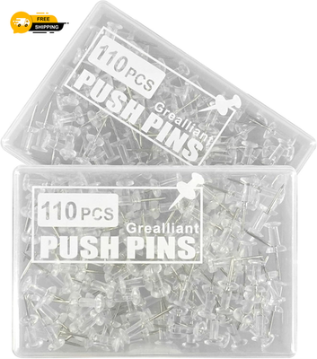 #ad 220 Pcs Push Pins Tacks Thumb Tacks for Wall Bulletin Board Clear Plastic Head $4.99