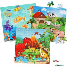 Wooden Puzzles Toys for Kids Ages 3-5, Set of 3 Packs with 36-Piece Wood...