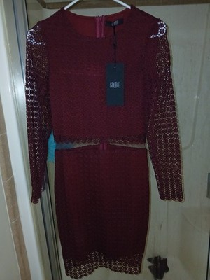 Goldie London Cornucopia Maroon Circle Lace Dress With Mesh Waist