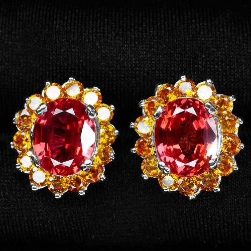 Valentine Gifts Sunset Sapphire 6.45Ct 925 Sterling Silver White Gold Earrings