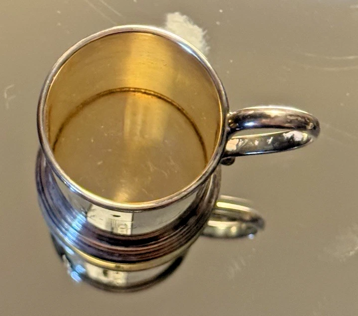 Mini jarra grabada "roja" Vint Lunt 582 de plata esterlina Kidush Cordial Shot Foto 2 de 4