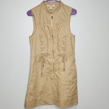 New NWT Michael Kors Women Zip Khaki Utility Tank Knee Length Dress Size Medium